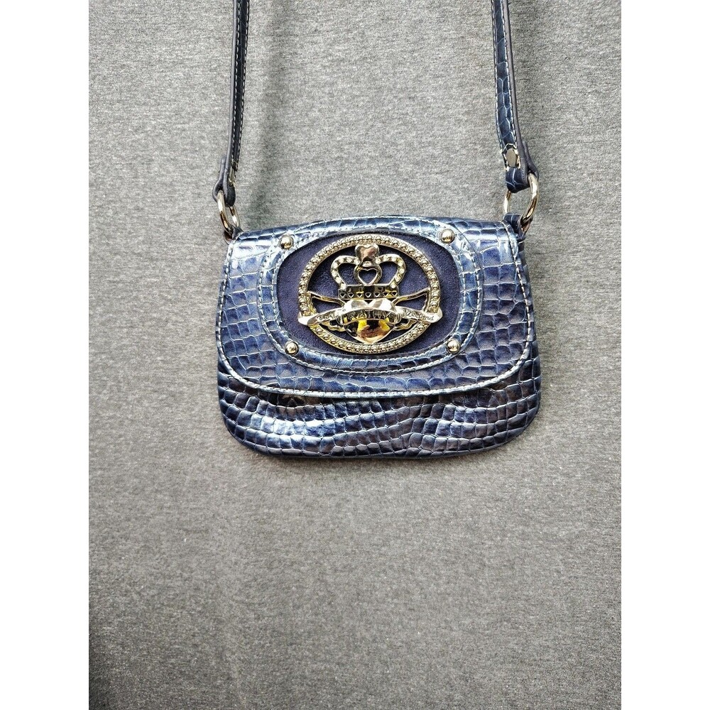 Kathy Van Zeeland Small Crossbody Shoulder Handbag Metallic Blue Crocodile Purse